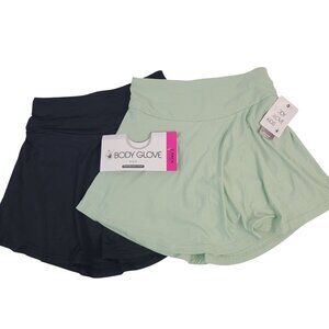 NEW Body Glove Kids 2-Pack Performance Skorts Active Stretch Sz 10 Black & Mint